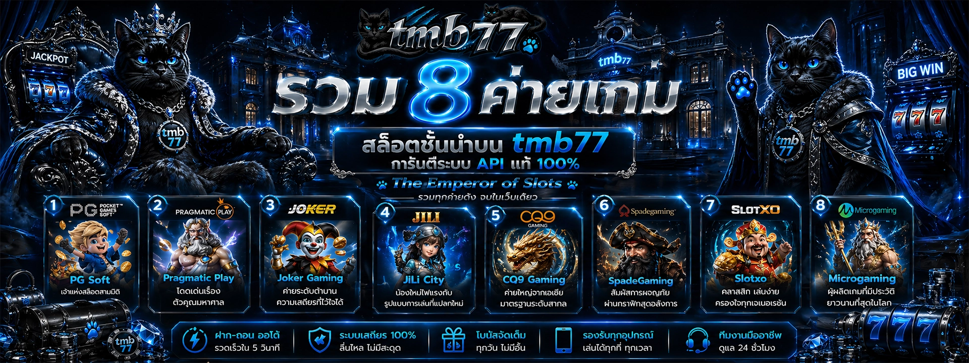 รวม 8 ค่ายเกมสล็อตชั้นนำบน tmb77 การันตีระบบ API แท้ 100%